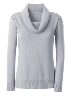 Basics| Wasserfallpullover im Baumwoll-Viskose-Mix grau-meliert
