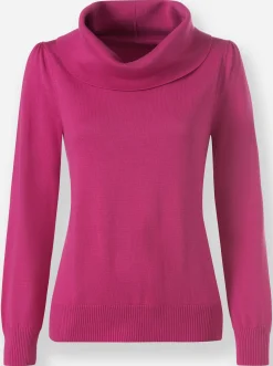 Basics|Pullover| Wasserfallpullover im Baumwoll-Viskose-Mix fuchsia