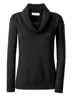 Basics|Pullover| Wasserfallpullover im Baumwoll-Viskose-Mix schwarz