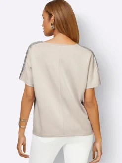 Pullover|Shirts| Wasserfallshirt hellgrau-silberfarben-bedruckt