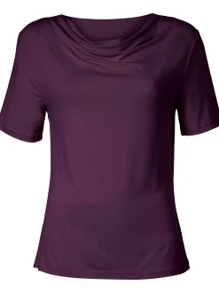 Shirts| Wasserfallshirt mit kurzen Ärmeln aubergine