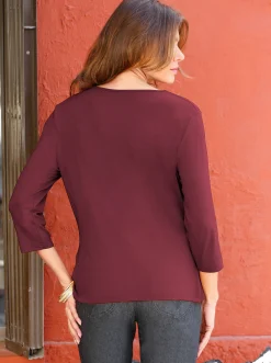 Shirts| Wasserfallshirt mit 3/4-langen Ärmeln bordeaux
