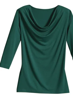 Shirts| Wasserfallshirt mit 3/4-langen Ärmeln tannengrün