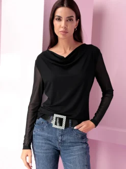 Shirts|heine Wasserfallshirt mit transparenten Ärmeln schwarz