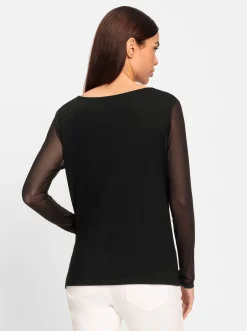 Shirts|heine Wasserfallshirt mit transparenten Ärmeln schwarz