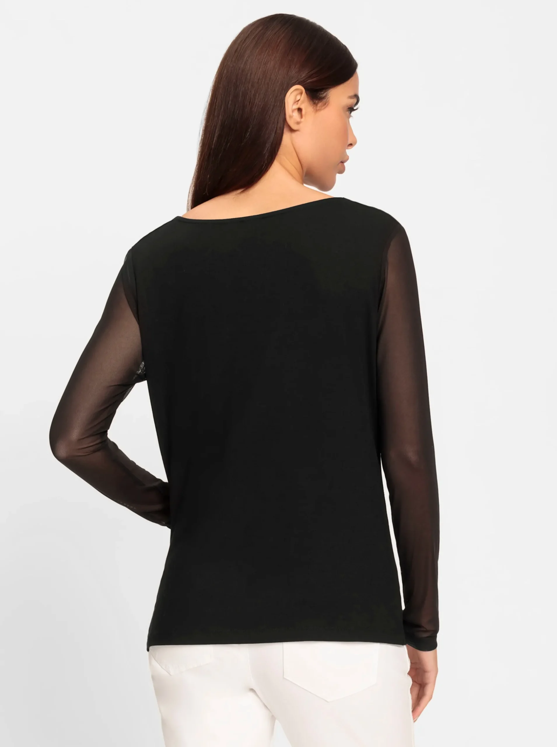 Shirts|heine Wasserfallshirt mit transparenten Ärmeln schwarz