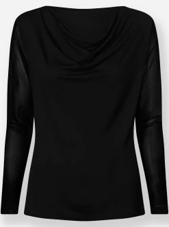 Shirts|heine Wasserfallshirt mit transparenten Ärmeln schwarz