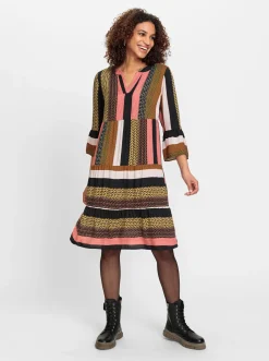 Kleider| Webkleid schwarz-grapefruit-gemustert