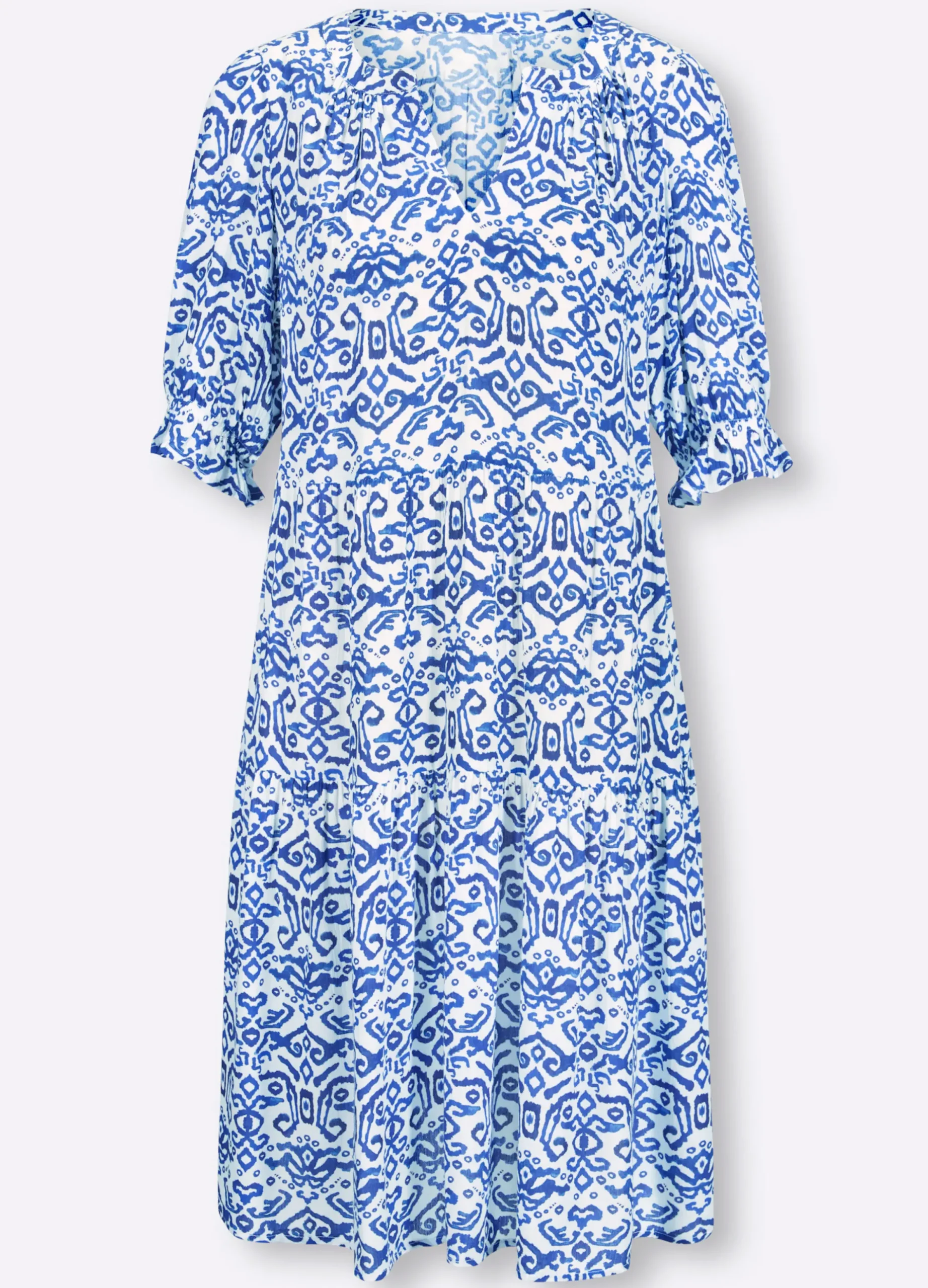 Strandkleider|Kleider|heine Webkleid ecru-royalblau-gemustert
