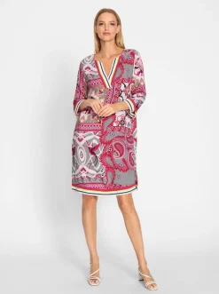 Strandkleider|Kleider|heine Webkleid ecru-rosé-bedruckt