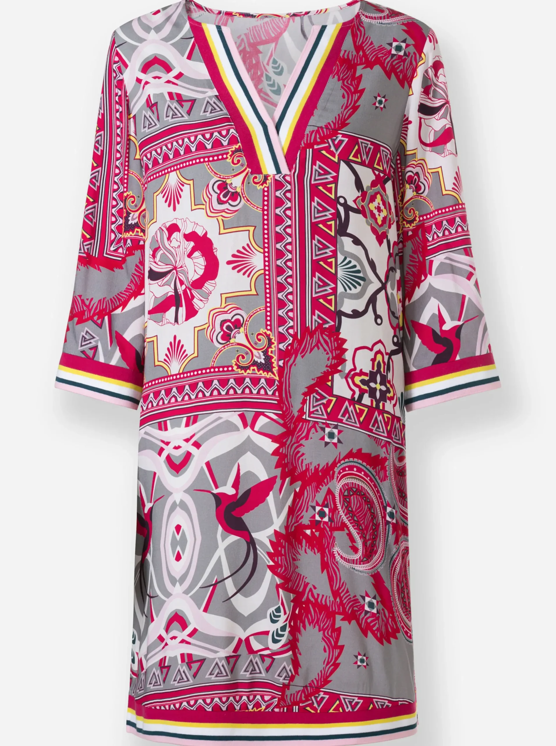 Strandkleider|Kleider|heine Webkleid ecru-rosé-bedruckt