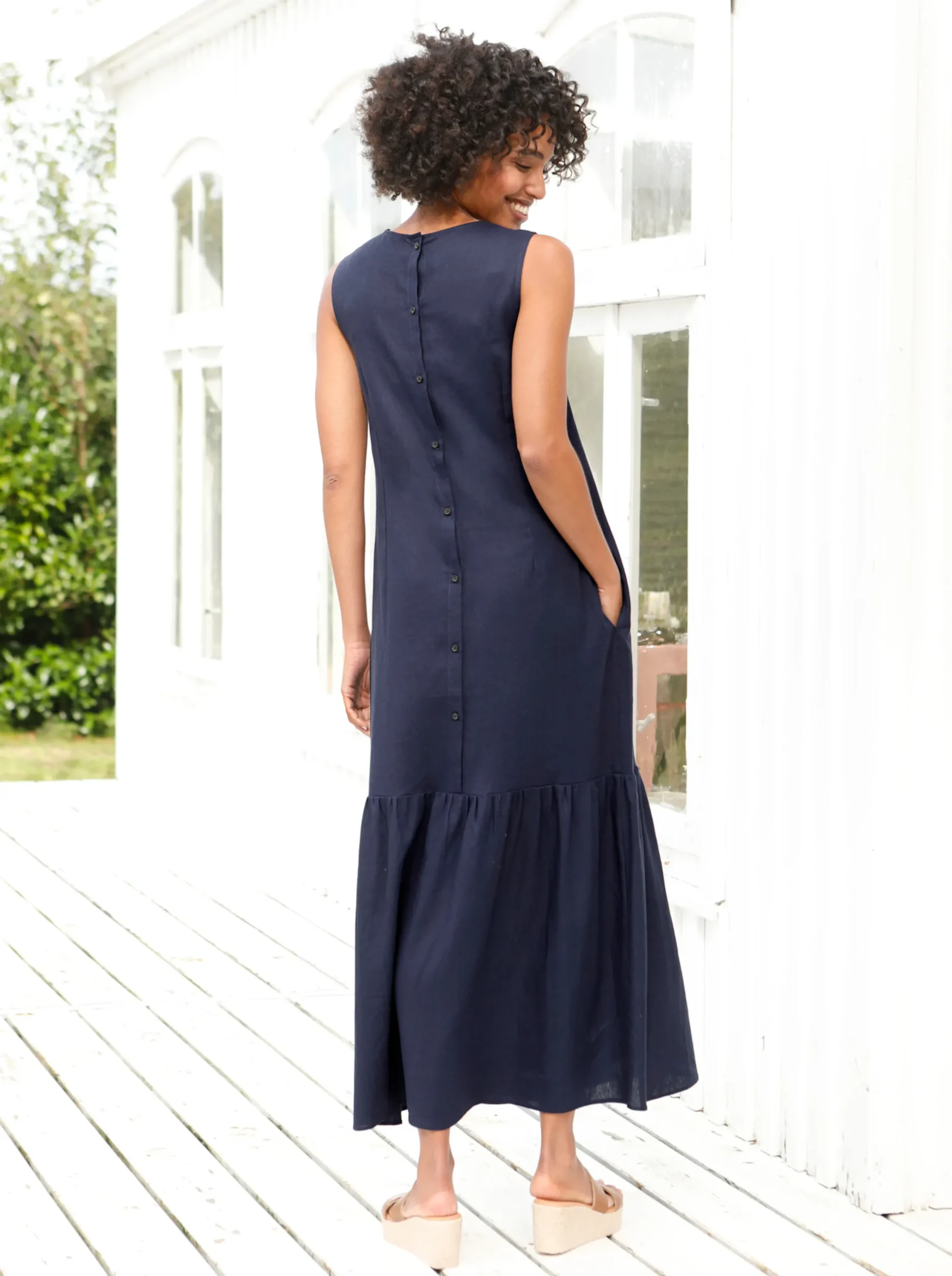 Strandkleider|Kleider|heine Webkleid mit Leinen-Anteil marine