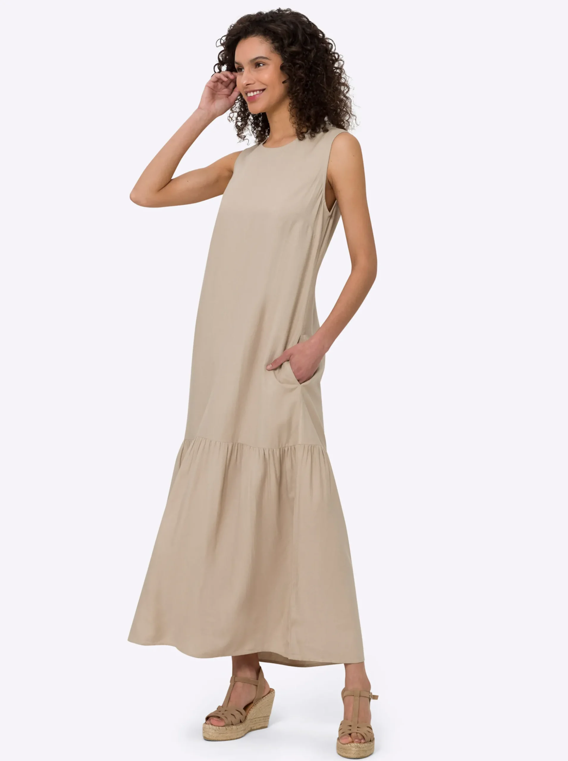 Strandkleider|Kleider|heine Webkleid mit Leinen-Anteil beige