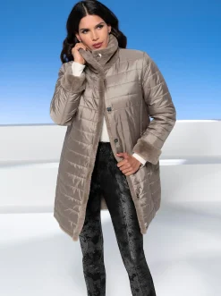 Jacken|heine Wendejacke aus Stepp und Pelz-Imitat taupe
