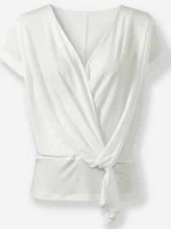 Blusen|heine Wickelshirt mit Knotendetail champagner